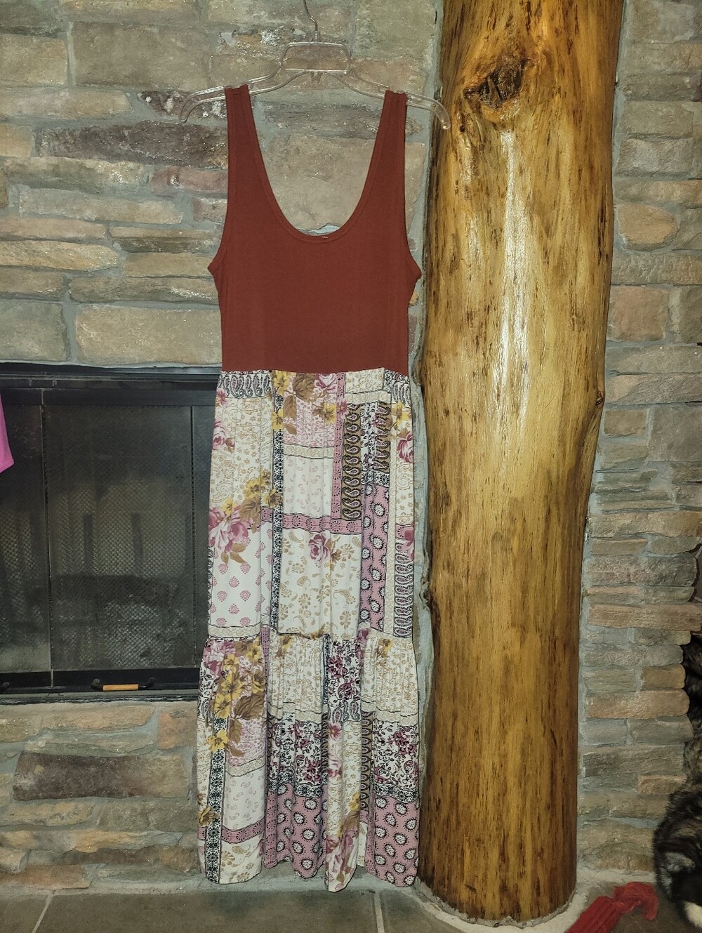 Maurices Rust Scoop Neck Tank Top Dress With Pretty Pattern Skirt Preloved Lg